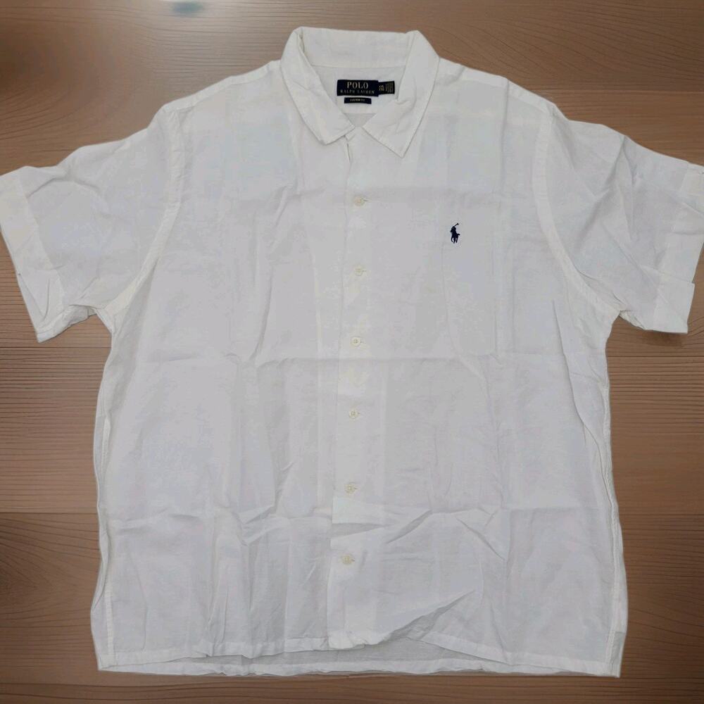 Polo Ralph Lauren Linen Blend Short Sleeve Button Up Shirt White Mens XXL